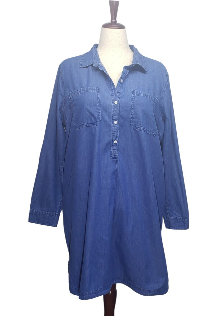 Old Navy Blue Denim Chambray Shirt Dress XXL Minimalist Layering Clean Girl
